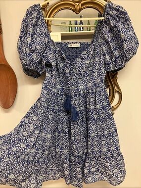 ZARA Navy Blue Floral Puff-Sleeve Mini Dress